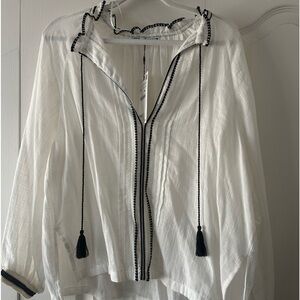 White with black trim tunic top, cute tassels!